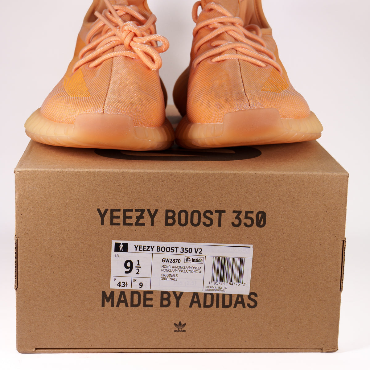 Yeezy Boost 350 V2 Mono Clay на оригінальній коробці з етикеткою GW2870