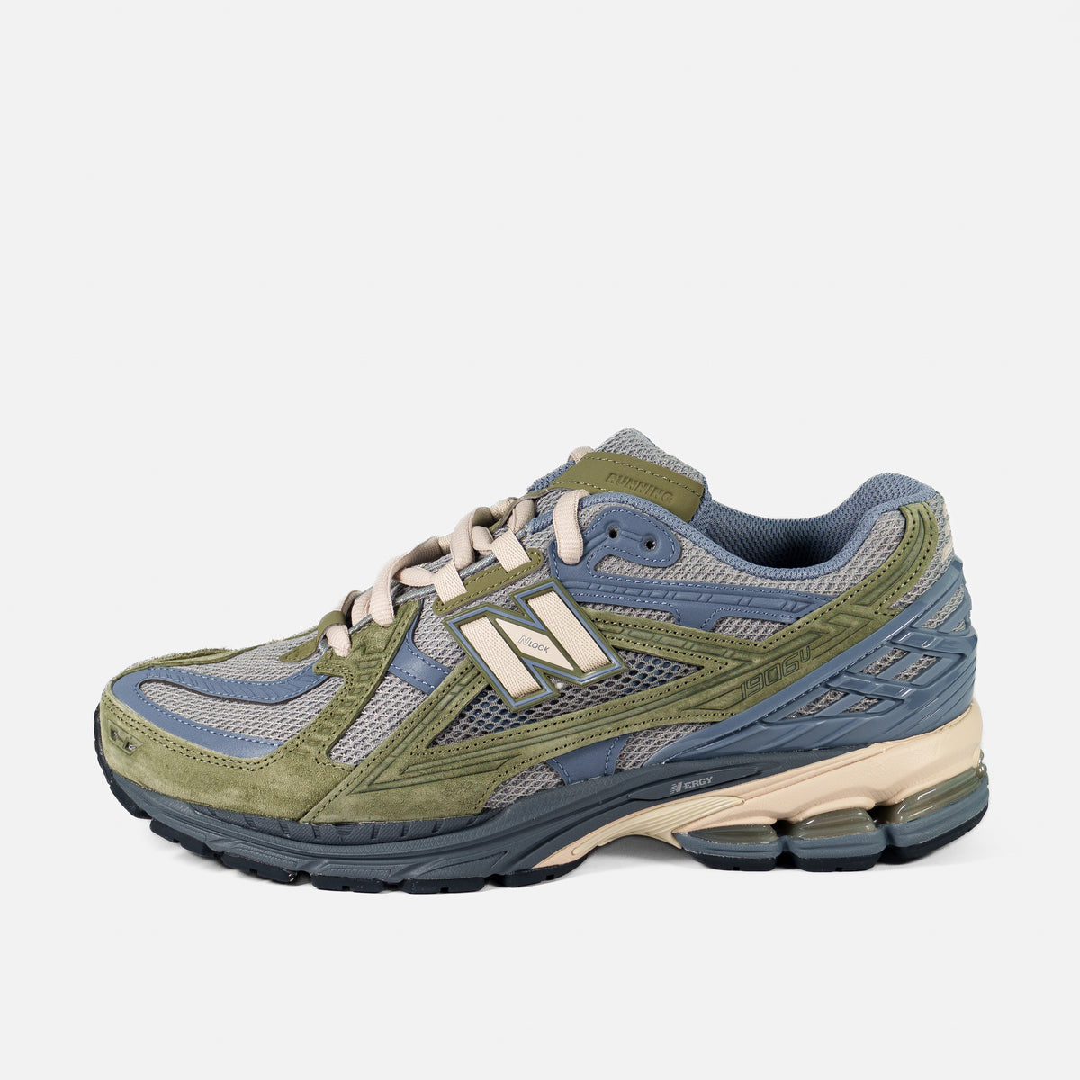 New Balance 1906U Slate Grey Dark Olivine — бічний профіль з бежевою проміжною підошвою